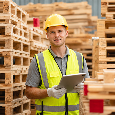 Employé travaillant dans un entrepôt de palettes